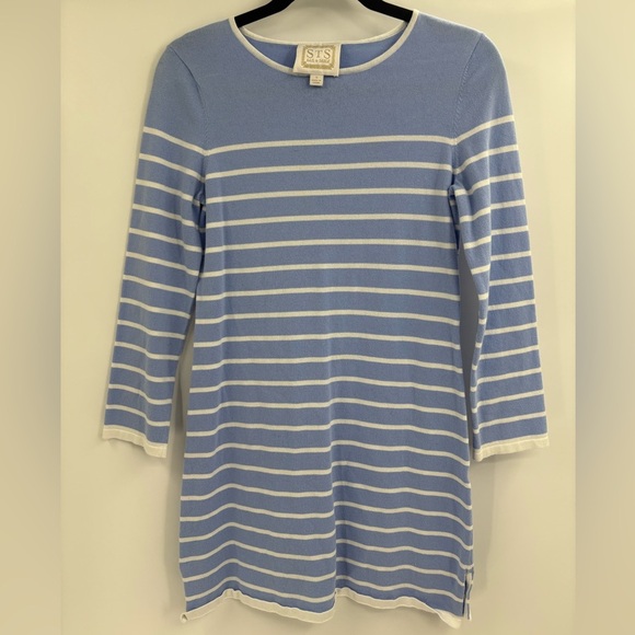 Sail to Sable STS White Blue Striped Stretch preppy Knit Tee Dress size small - Picture 1 of 16